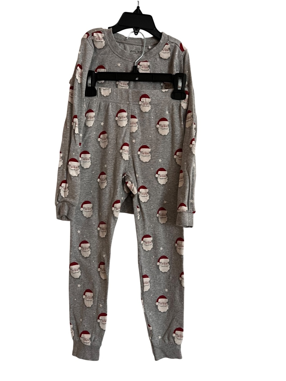 Petit Lem Grey Santa Print Kids Pajama Set with Red Accents